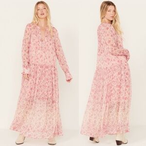 FREE PEOPLE  SEE IT THROUGH FLORAL LONG SLEEVE MAXI DRESS